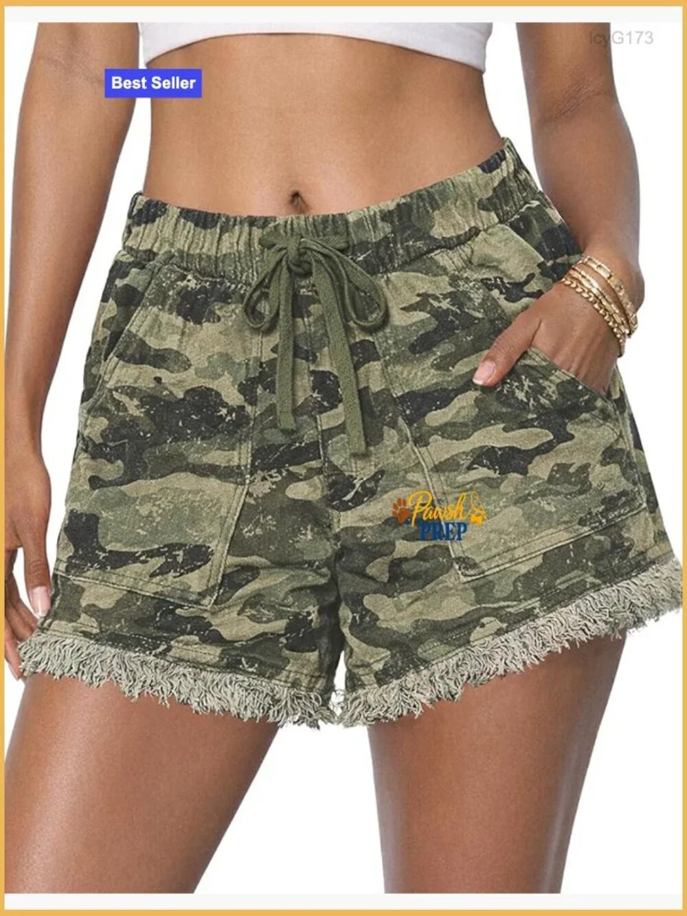 High Waisted Fringe Hem Drawstring Denim Shorts with Pockets